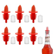 병 푸어러 6개와 고무 푸어러 더스트 캡 커버 6개 시럽 푸어러 플라스틱 주류 병 푸어러 고무 푸어러 더스트 캡 커버 병 푸어러 (레드), Red