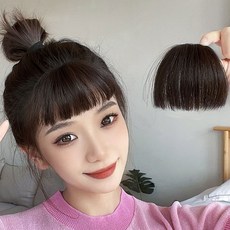 1P/2P 애교 일자 소프트 뱅 앞머리 가발 부분 헤어피스 웨이브 풀뱅, 1개, 블랙