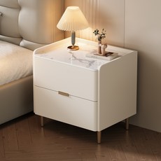 2단 슬림 침대 협탁 세라믹 탑판 서랍장 완제품, 1개, 화이트