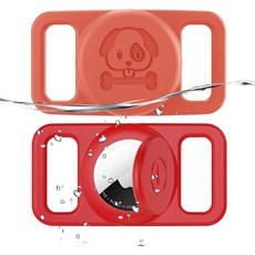 4개 묶음 방수 애기태그 강아지 목걸이 홀더 애플 호환 실리콘 은폐 루프 에어태그 추적기 분실 방지 액세서리(회색 검정 파랑 다크 그린), Red-Orange