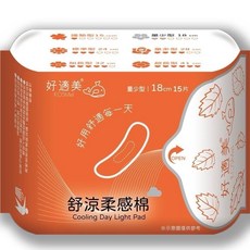 好適美 KOSMei 宏瑋 超透氣涼感舒涼柔感棉 瞬吸花香味蝶翼衛生棉 18cm量少型 15片, 1個, 舒涼柔感18cm量少型/15片
