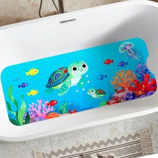 욕조용 욕실 매트 어린이 성인용 욕조 매트 미끄럼 방지 101.6cm x 40.6cm(40 x 16인치) 엑스트라 롱 강한 그립을 위한 흡착 컵 친환경 쉬운 세척, 라이트 블루