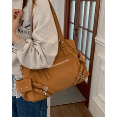 Gesen 復古美拉德風 機車包 大容量 托特包 單肩腋下包, 棕色