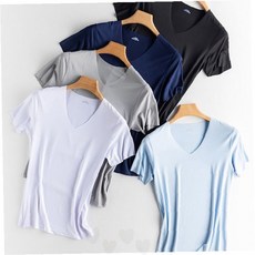 남자 여름 브이넥 반팔 티셔츠 시원한 냉감 원단 노라인 심리스 밑단 곡선 디자인