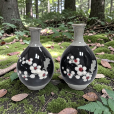 센스있는집들이선물 한국 수제 국산 흑상감 설중매 도자기화병 2개1세트 어버이날선물, 흑상감설중매