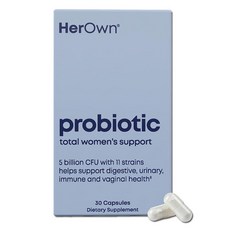 Her own 여성용 프로바이오틱스 프리바이오틱스가 함유된 50억 CFU 건강한 소화 지원 11가지 균주 글루텐 및 콩 프리 비건 GMO 프리 캡슐 30개 30회, Her own 여성용 프로바이오틱스, 프리바이오틱스가