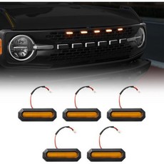 마베트 5개 세트 LED 그릴 라이트 포드 브롱코 액세서리 2026년 2021-2025년 2/4도어 적합 배드랜즈 와일드트랙 에버글레이즈, 배들랜즈 와일드트랙 & 에버글레이드_앰버 5개