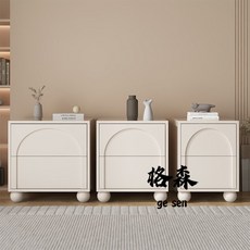 【格森】實木床頭櫃 簡約現代奶油風臥室收納邊櫃 迷你小櫃子, 暖白色,長50*寬40*高50cm 實木, 1個