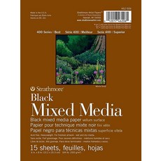 Strathmore 400 시리즈 혼합 미디어 용지 블랙 폴드오버 패드 15.2 x 20.3cm(6 8인치) 15장 (184lb/300g) - 성인 및 학생용 아티스트