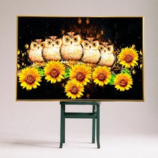 컨플릭 해바라기부엉이 알루미늄프레임 큐빅그림액자, 60x40cm, 골드