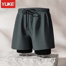 男士泳褲成人平角雙層五分款泳衣套裝防尷尬新款專業沙灘游泳裝備