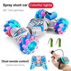 rc카 키덜트 호환 223 최신 RC 스턴트 자동차 24G 원격 제어 자동차 RC 시계 제스처 센서 LED 회전 선물 전자, 5.Blue 2Batteries