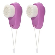 얼굴 각질 제거용 페이셜 클렌징 브러시 2개 양면 실리콘 페이스 스크러버 소프트 극세사 스크럽 브러시 모공 딥 및 스킨 케어용 뚜껑 포함(랜덤 골드/블랙 골드 214780, 퍼플