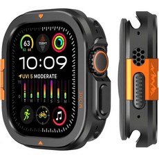 2in1 금속 커버 애플 워치 울트라 321 케이스 49mm 견고한 범퍼 및 뒷면 보호대 아이워치 티타늄, Black, 검정
