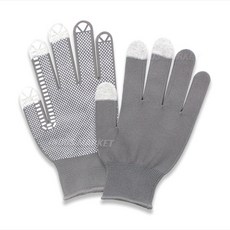 도트 터치 장갑 PU 코팅 스마트폰 작업 캐셔 미끄럼방지, 회색 L, 10개