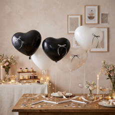 하트 풍선 파스텔 홈파티 프로포즈 발레코어 리본포함 일자형 스탠드, 1개, 04. 시크블랙 (투명3개+화이트3개+블랙3개)