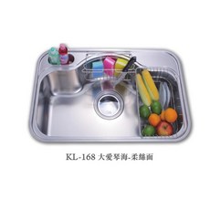 大吉熊 KL-168 不鏽鋼柔絲面水槽 (附清潔盒、掛籃 KL-168W砧板架、防潮消音墊), 1個, KL-168附海綿掛架