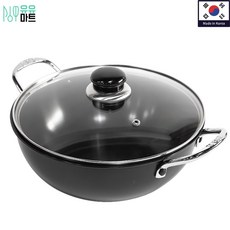 유유마트 국산 가벼운 경질 매운탕 해물탕 찌개 냄비 양수 24 26 28 30 32 34, 30cm(뚜껑포함), 1개, 블랙