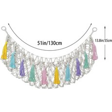 多色手工編織棉繩玩具收納網兜 牆面裝飾流蘇收納吊床, 1個, 彩色交叉款130*35