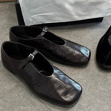 여성 천연양가죽 메리제인 플랫 스퀘어토 로퍼 블랙 슈즈