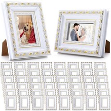 Fiwochic 12피스 5.1 x 7.6cm(2 x 3인치) 화이트 소형 사진 프레임 벌크 미니 빈티지 앤티크 화려한 레트로 바로크 사진 프레임 백보드 포함 벽걸이 테이블 탑, 2 x 3 Inch, 12