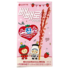 롯데웰푸드 빼빼로 스트로베리 앤 밀크 스친소 한정판, 4개, 37g