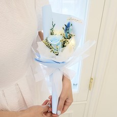 사랑하는 그대에게 생화 프리저브드 조명꽃다발 기프트박스 5Color, 코튼블루