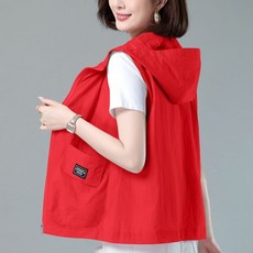 여성용 봄여름 후드 메쉬 베스트 얇은 빅 사이즈 집업 조끼 뉴타임즈