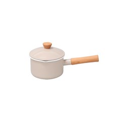 工具家達人 野田琺瑯 牛奶鍋 14cm 日本製 奶茶色 木柄琺瑯鍋 單手鍋 泡麵鍋, 1個