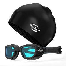 로비 수영 고글 실리콘 모자 및 휴대용 케이스 편광 수영장 성인 남성 여성 청소년, A6  블랙/블루 하와이 + 캡 + 케이스, 1개