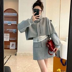 여성 크롭 후드티 미니스커트 세트 캐주얼 맨투맨 치마 투피스