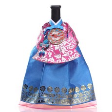 한복 와인커버 술병주머니 와인케이스 외국인선물 인형한복 인테리어소품, 분홍문양+하늘색(실크 치마, 1개