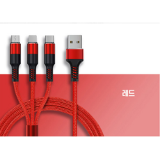 로프 3 in 1 멀티 고속충전 케이블, 레드1.2m, 1개