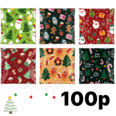 크리스마스 간식 포장 opp 접착 비닐봉투, 100장, 산타와친구들