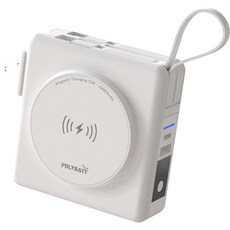 磁吸行動電源 10000mAh PD快充 自帶線 BSMI認證, 白色, POLYBATT 22W 多合一行動電源