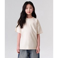 MUSINSA STANDARD KIDS 콘트라스트 커버 스티치 오버사이즈 티셔츠 [크림]MKETS5K05-CR