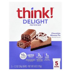 씽크씬 Think (띵크 ) 케토 프로틴바 초콜릿 무스 파이 바 5개 각 34g(1.2oz), 1개, 34g