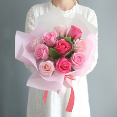 모리앤 조화 로맨틱 비누장미 10송이 용돈꽃다발, 핑크, 1개