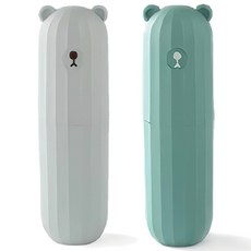 로앤제이 휴대용 여행용 곰돌이 칫솔통 양치컵 칫솔 치약 케이스 1+1, 1개, 실버+민트