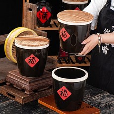 米缸 陶瓷米缸 儲物罐 陶瓷罐陶瓷豬油罐帶蓋醬缸福字米缸廚房醃菜缸老式農家甜酒墰子鉢鉢鷄盆, 1個, 單缸,7.5英寸福字缸