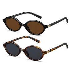 Colrea 여성용 선글라스 2팩 레트로 타원형 선글라스 스몰 프레임 빈티지 90년대 Y2K 트렌디 UV400 보호 CL1628 거북이 프레임/블랙 렌즈+블랙 프레임/브라