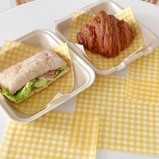 이이공브이샵 펄프 도시락 유산지 100매 디저트포장지 레터링 체크무늬 유산지, 옐로우, 1개, 100개입