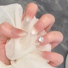 穿戴甲片高級感秋季貓眼紫邊愛心法式美甲片可拆卸爆款假指甲貼片, 1個, BY1883溫潤如玉:膠水款