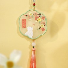 桃園出貨 龍年新款【刺繡系列】卡通雙面刺繡吊飾刺繡手工diy材料包平安符 車掛飾自繡香包香囊雙面繡 交換禮物保佑平安, 四季平安綠（送平安玉扣+繡繃）, 1個