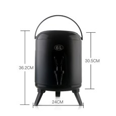 스테인레스 스틸 밀크티 절연 버킷 상업용 대용량 콜드 더블 레이어 두유 음료 온도계 차 음료 절연 버킷, 6L 블랙