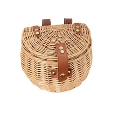 復古藤編兒童自行車籃子 車把置物籃帶蓋菜籃 原木色, 原木色車籃一個（不含車）, 1個