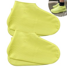 LSDWL 방수 신발 커버 2쌍 레인 슈 재사용 가능한 실리콘 미끄럼 방지 커버 야외용 여성 및 남성용 슈즈 투명 스몰 122563, 라지, 옐로우