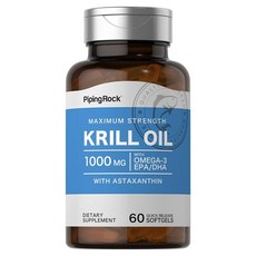 Piping Rock 맥시멈 스트렝스 크릴 오일 1000mg 아스타잔틴 포함 퀵 릴리즈 소프트젤