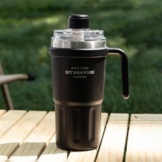 콜콜러브 이중진공 텀블러 손잡이 보온 보냉병 휴대용 커피컵 대용량 차량용 빨대텀블러, 1개, 600ml, 블랙