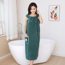 大碼吸水浴袍女 菠蘿格刺繡浴裙 可穿可裹家居浴巾 快速乾髮不易掉毛舒適親膚 #橄欖綠 #小碼100*65cm(40-65kg), 小碼100*65cm(40-65kg)